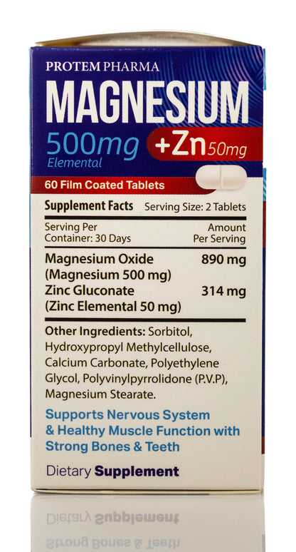 Protem Pharma Magnesium 500mg+Zing 50mg 60 Tablet