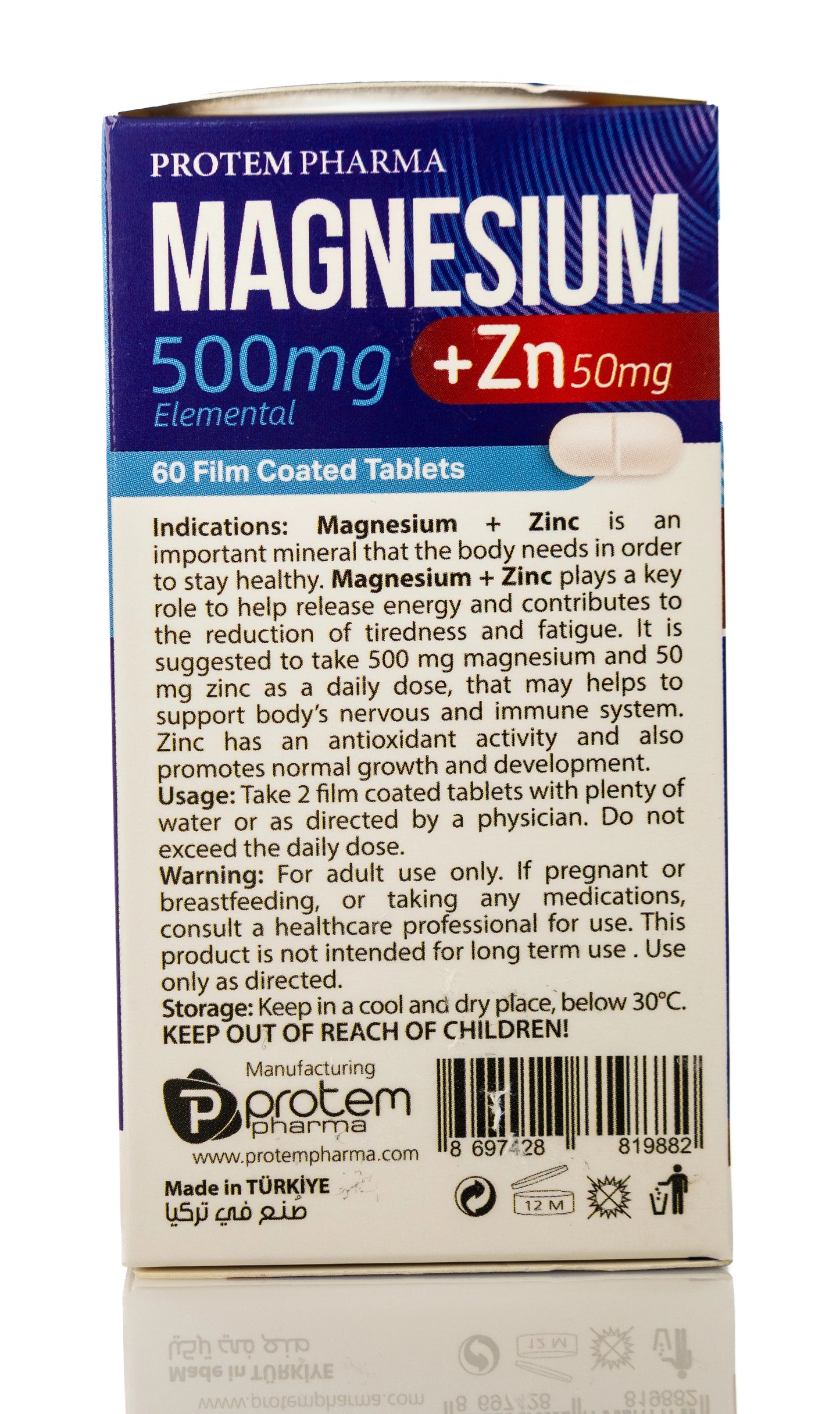 Protem Pharma Magnesium 500mg+Zing 50mg 60 Tablet