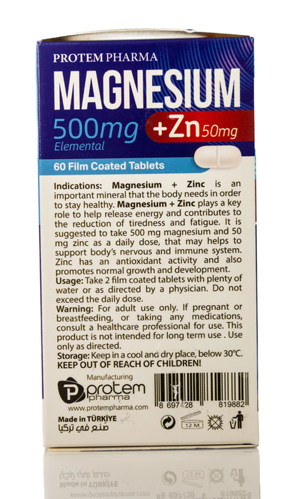 Protem Pharma Magnesium 500mg+Zing 50mg 60 Tablet