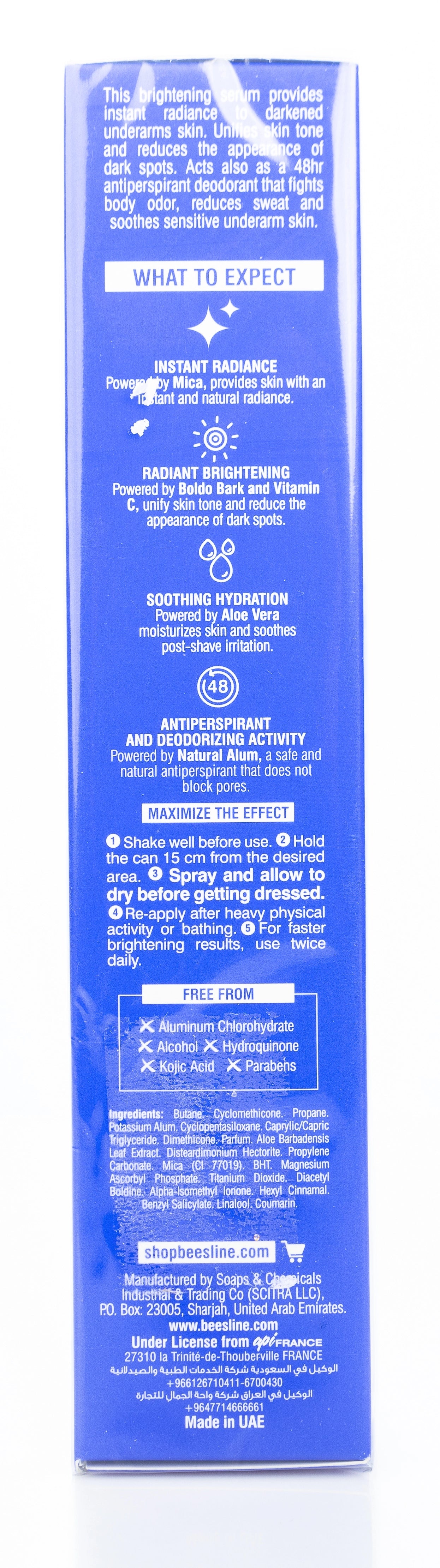 Beesline 48 Hours Radiant Bright Underarm Deo Serum With Vit C Instant Bright Spray 150 Ml