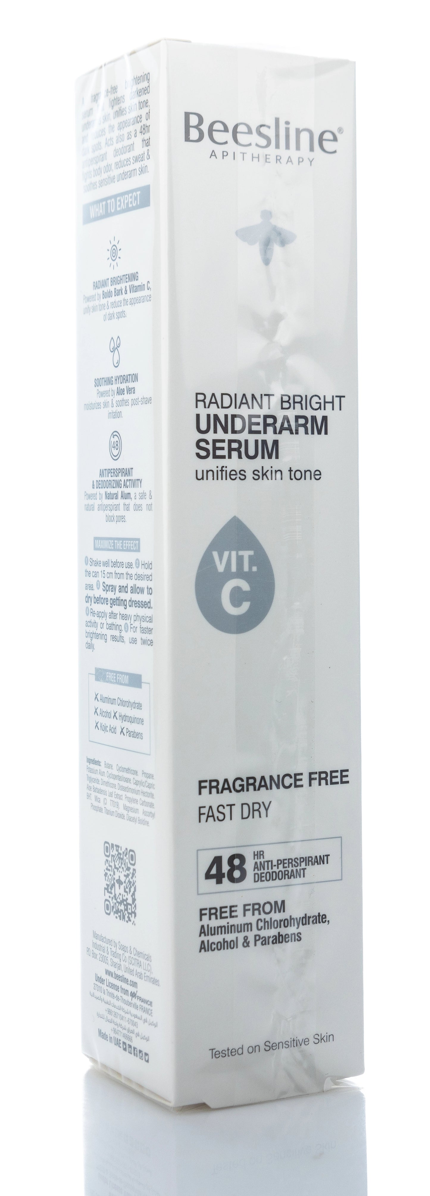 Beesline 48 Hours Radiant Bright Underarm Deo Serum With Vit C Fragrance Free Spray 150 Ml