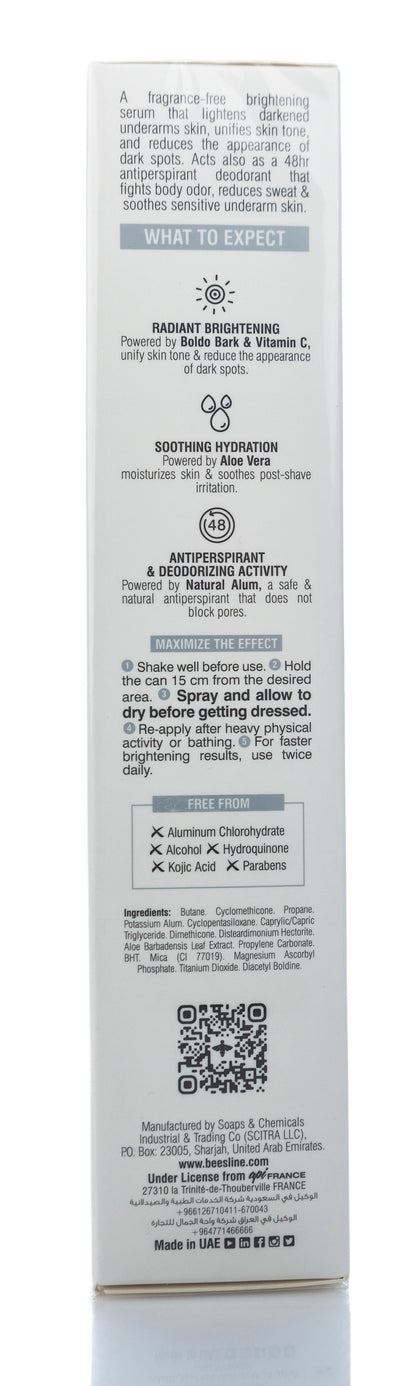Beesline 48 Hours Radiant Bright Underarm Deo Serum With Vit C Fragrance Free Spray 150 Ml