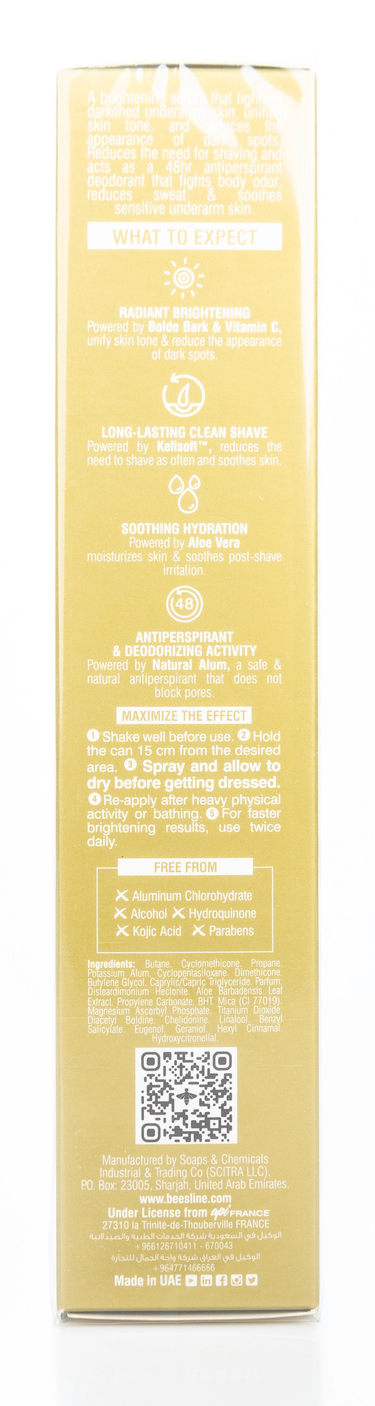 Beesline 48 Hours Radiant Bright Underarm Deo Serum With Vit C Delays Shaving Spray 150 Ml