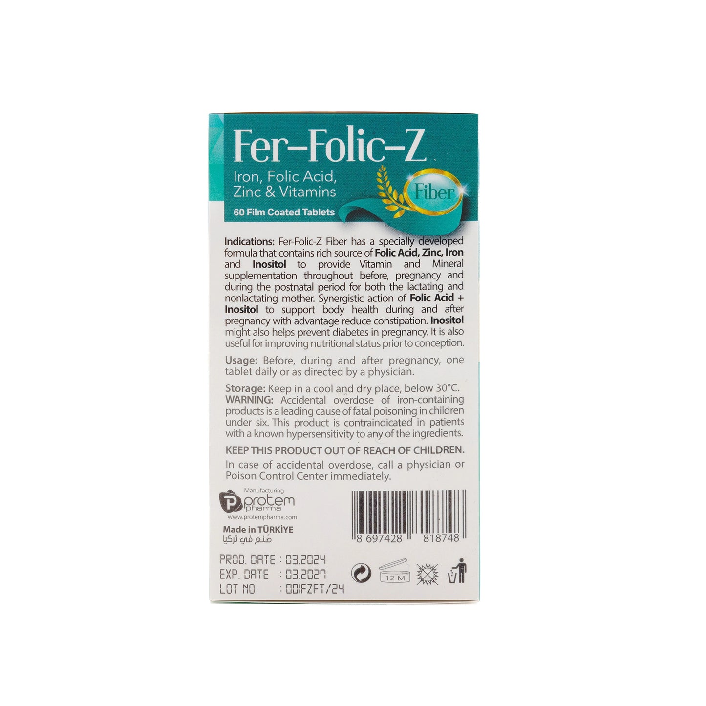 Protem Pharma Fer-Folic-Z Fiber 60 Tablets